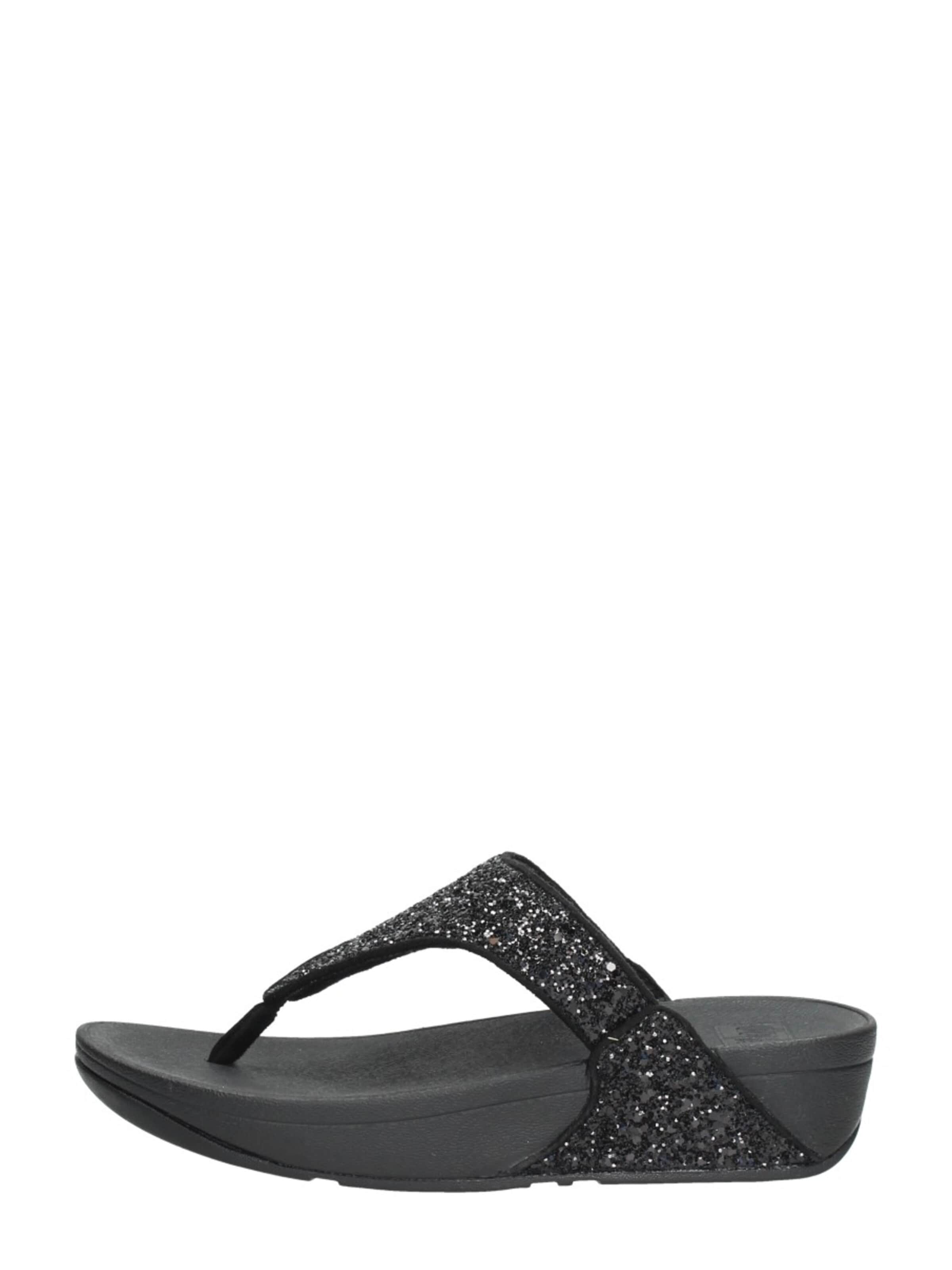 FitFlop T-Bar Sandals 'Lulu Glitter Toe - Thongs PU Glitter' in Black: front