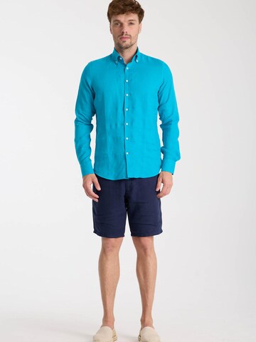 Slim fit Camicia business 'Leonardo Linen Man Shirt Pink' di 7Camicie in blu