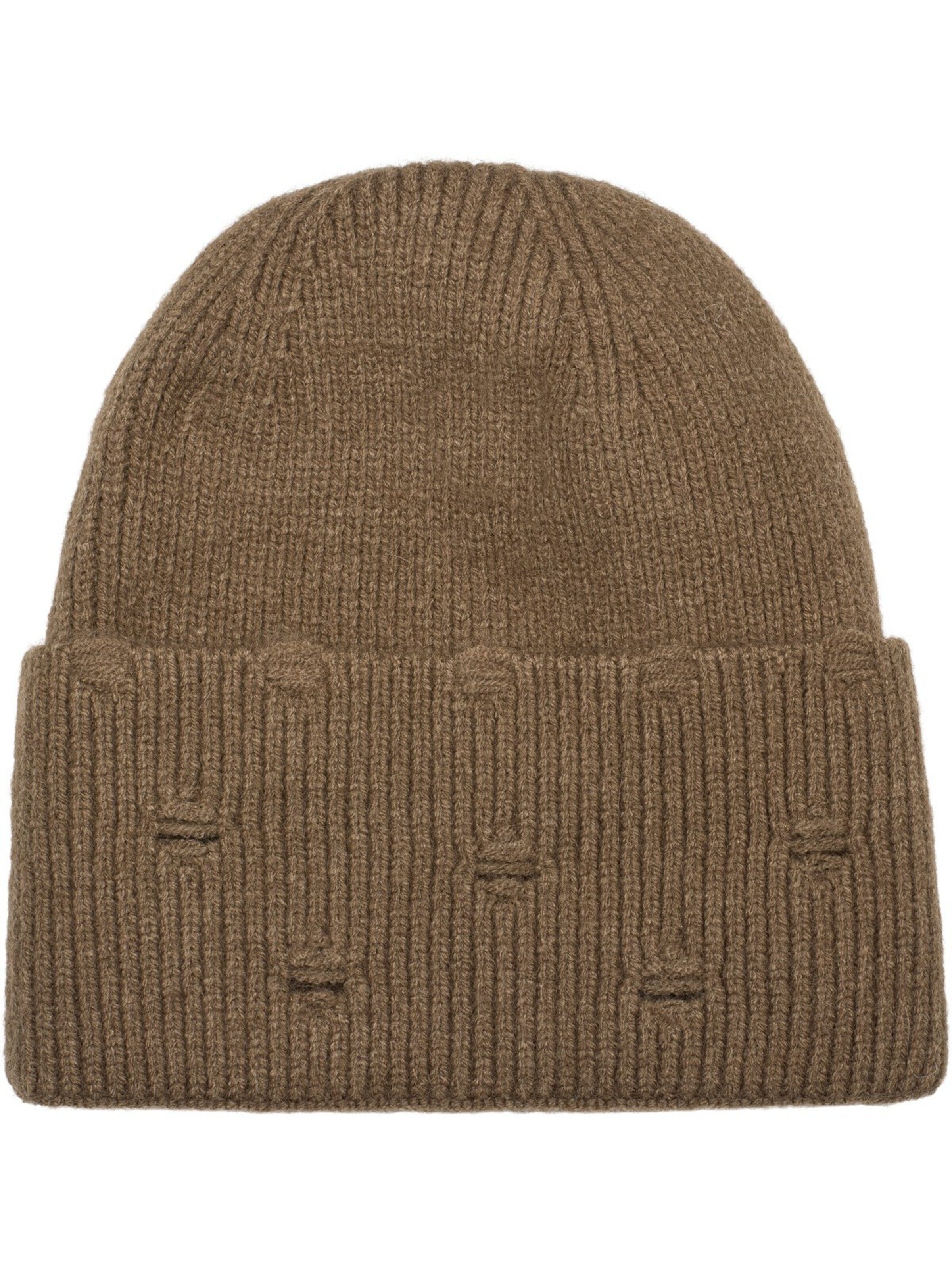 styleBREAKER Beanie 'Strickmütze mit Rippenmuster und Rissen' in Grey: front