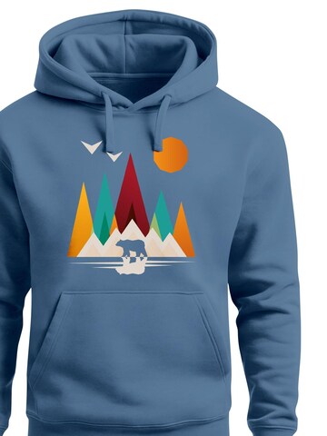 Neverless Sweatshirt 'Berg Bär Polygon' in Blue