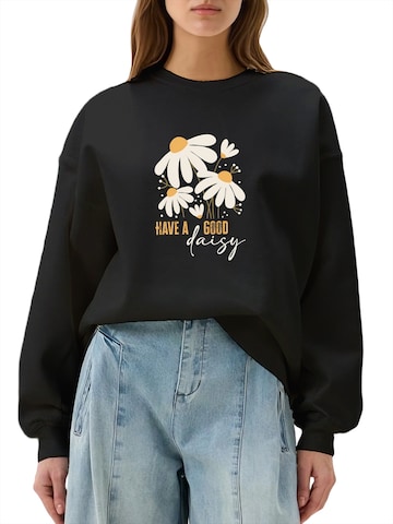 GORHEY Sweatshirt 'Women's Crew Neck Oversized Sweatshirt with Daisy Print' in Black: front