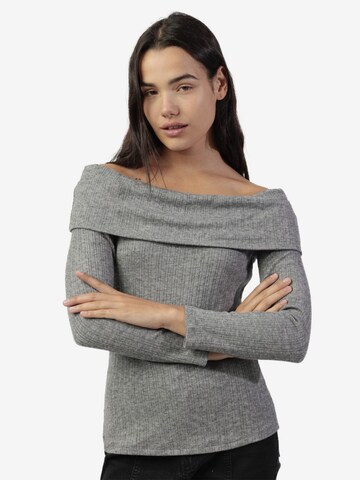 admas - Top 'ADMAS Camiseta Manga Larga Bandeau Melange para Mujer' en gris: frente