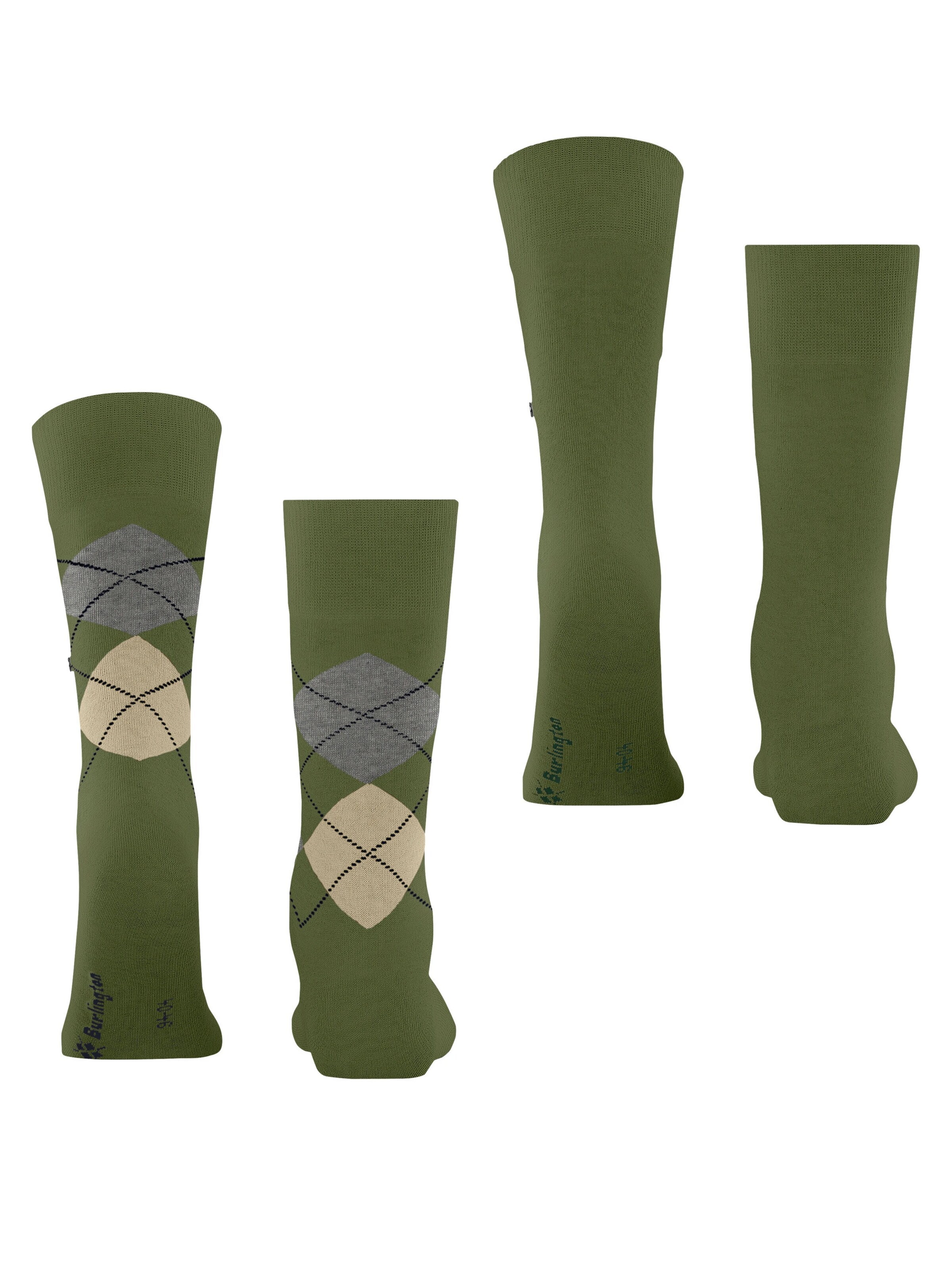 BURLINGTON Socks 'Everyday Argyle Mix 2-Pack' in Green