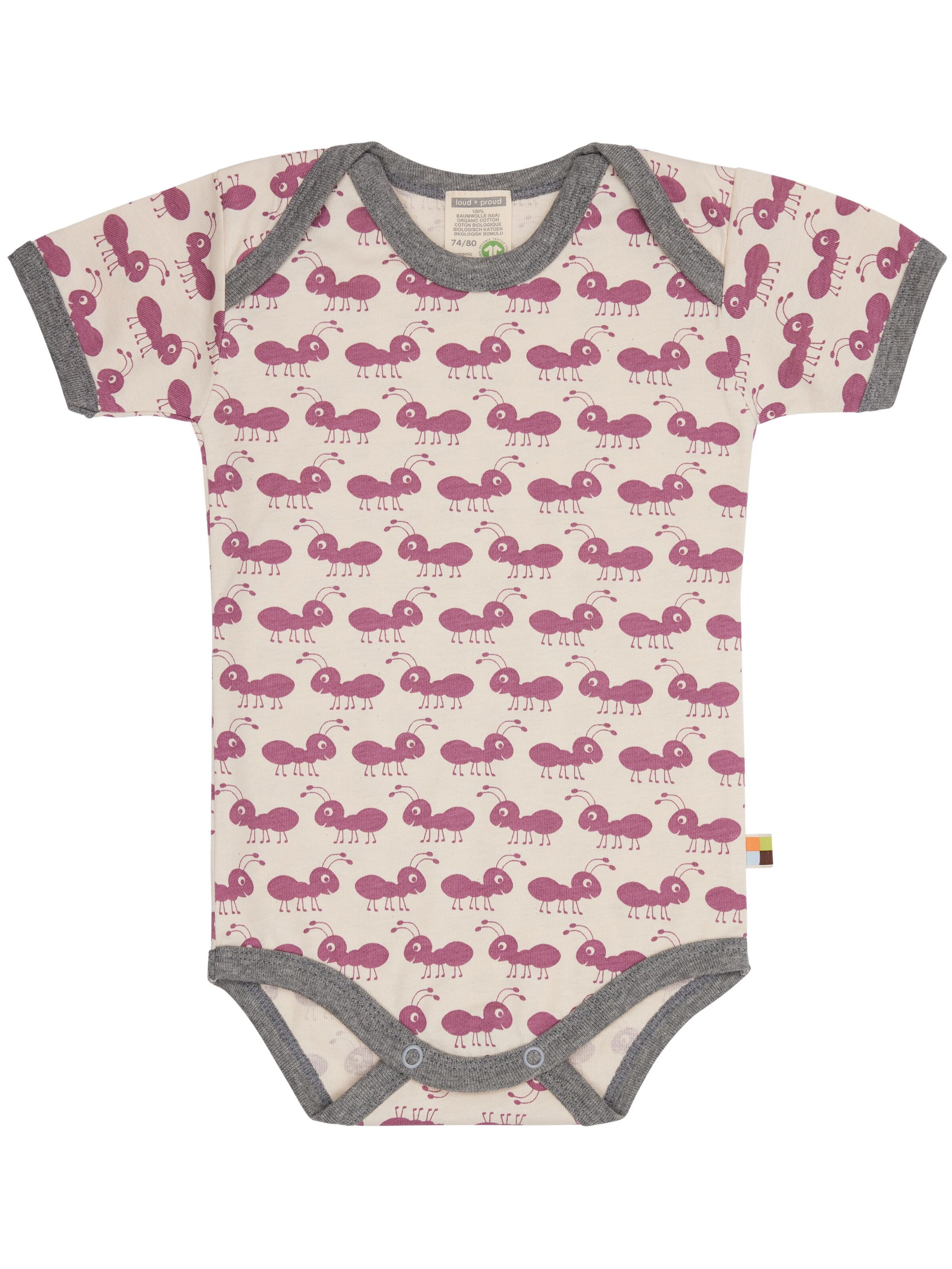 loud + proud Strampler/Body 'Ameisen'‌ in Lila: Vorderseite