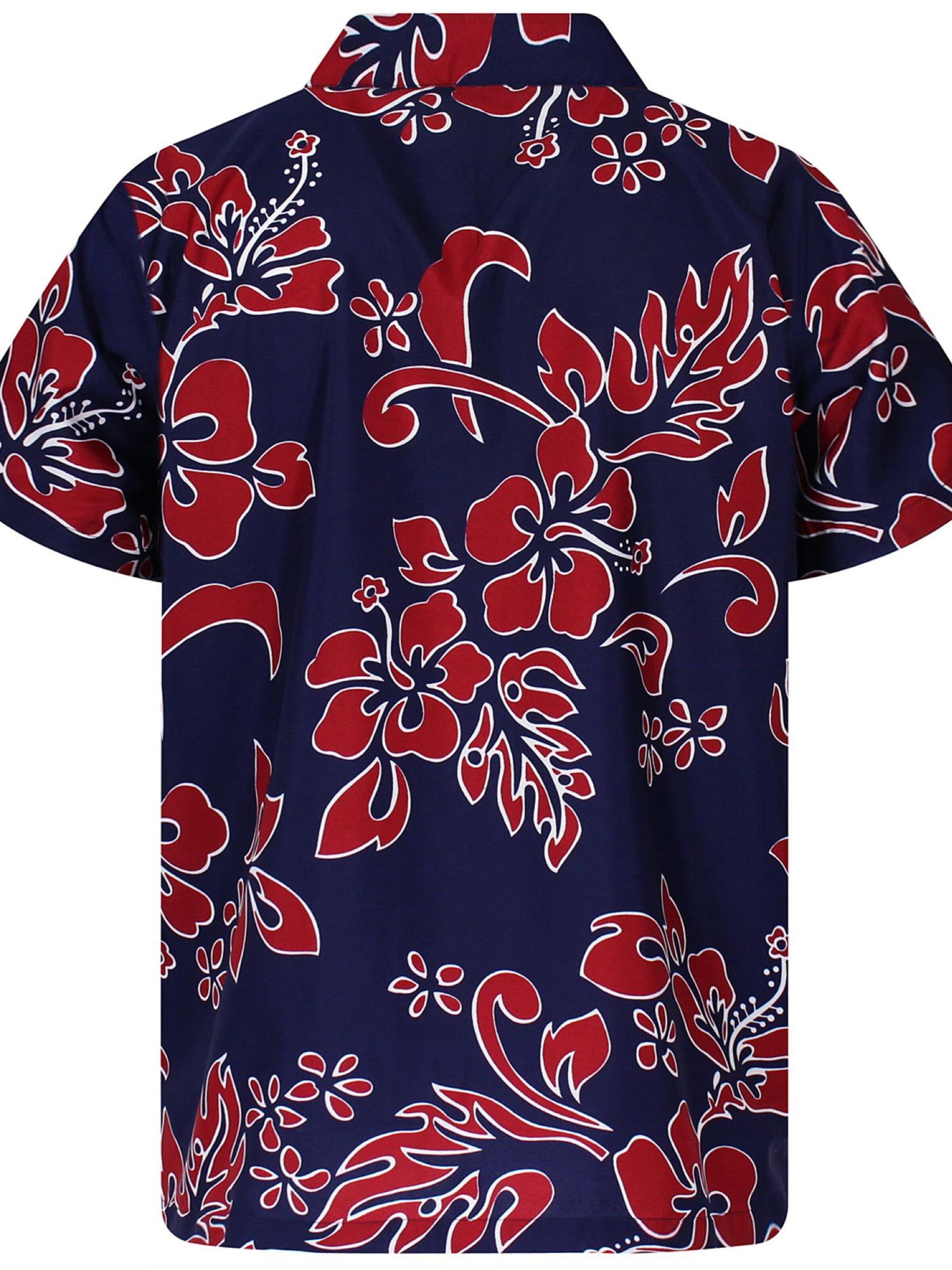 King Kameha Shirt 'Hibiscus Blue Line'‌ in Rot