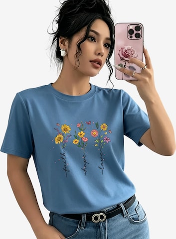 GORHEY Shirt 'Women's Casual Cotton Summer T-Shirt with Flowers Print' in Blau: Vorderseite