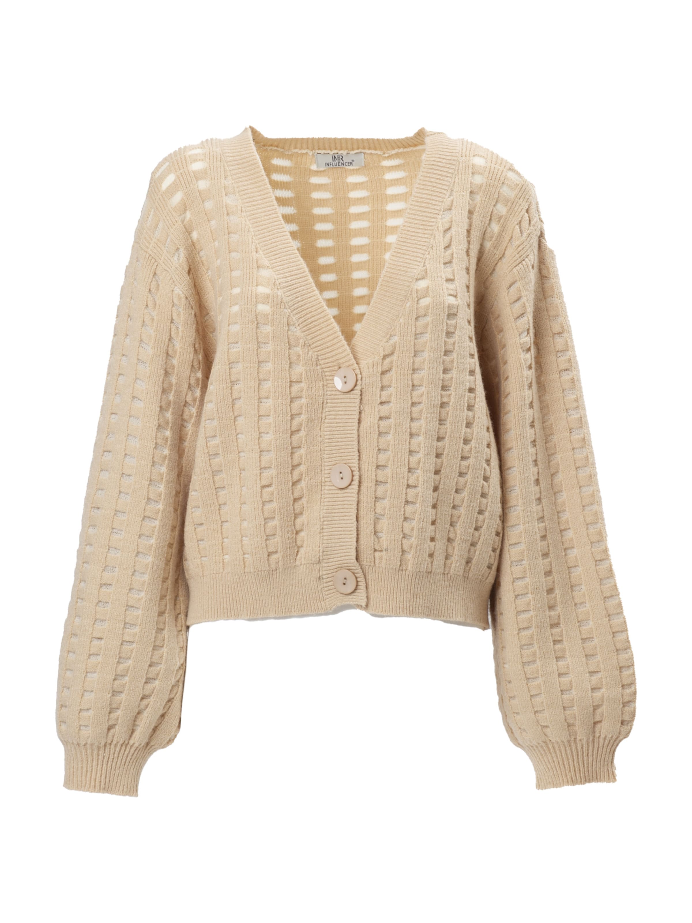 Influencer Strickjacke in Beige: Vorderseite