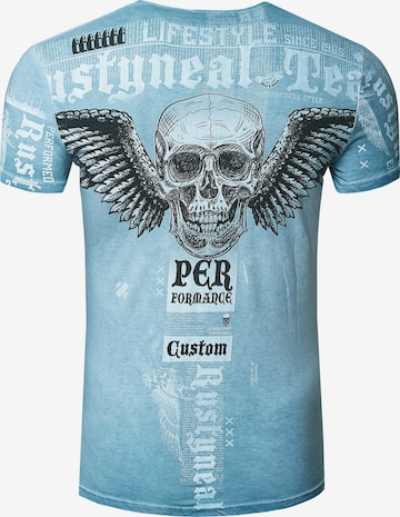 Rusty Neal T-Shirt mit 'Flying Skull' Front Print in Blau