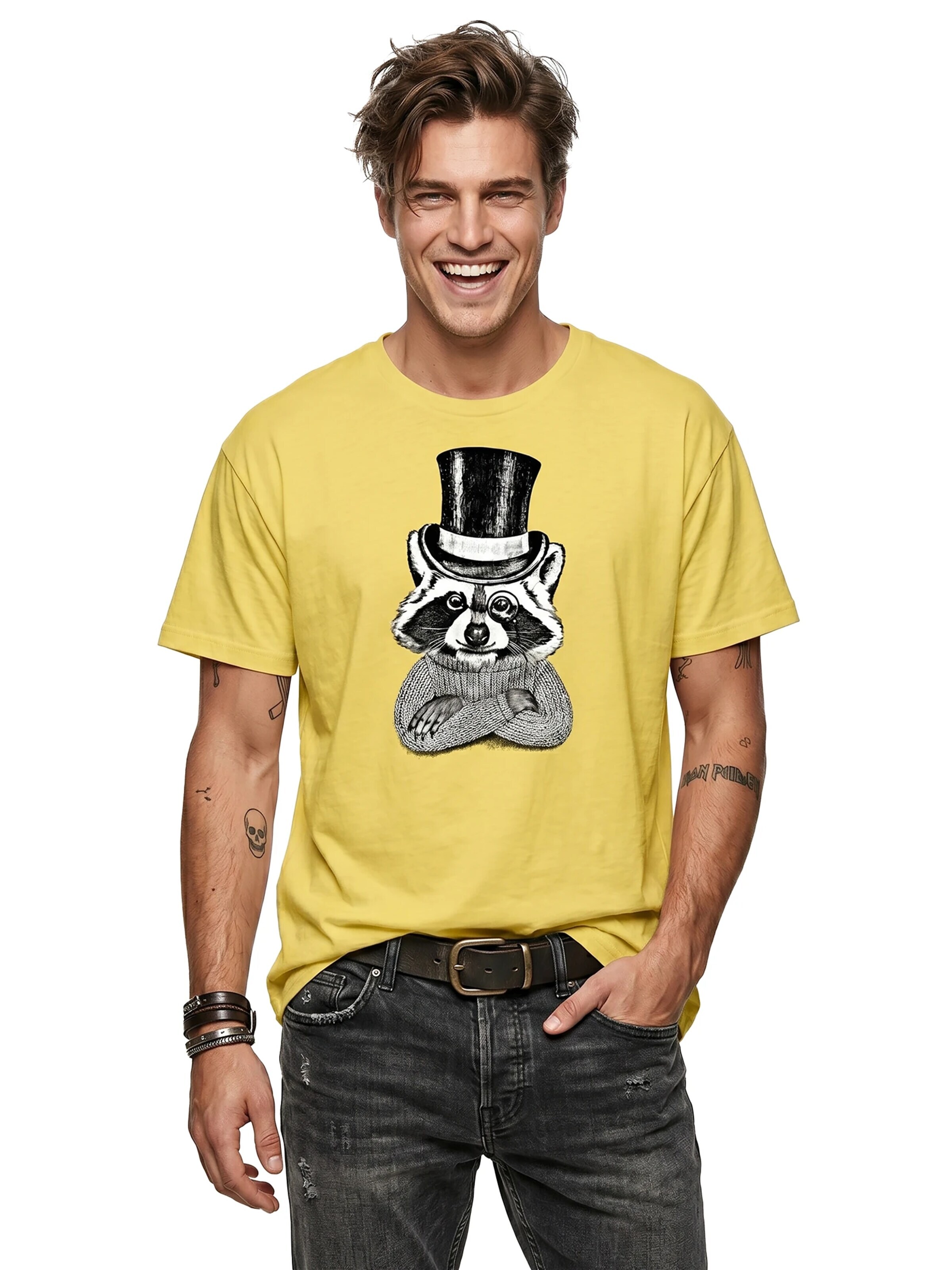 MAKAYA Shirt 'Waschbär Hut' in Yellow