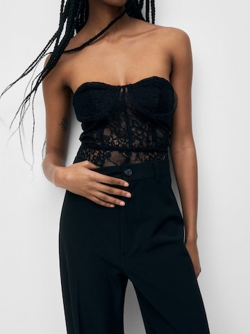 Pull&Bear Bő szár Ráncos nadrág - fekete