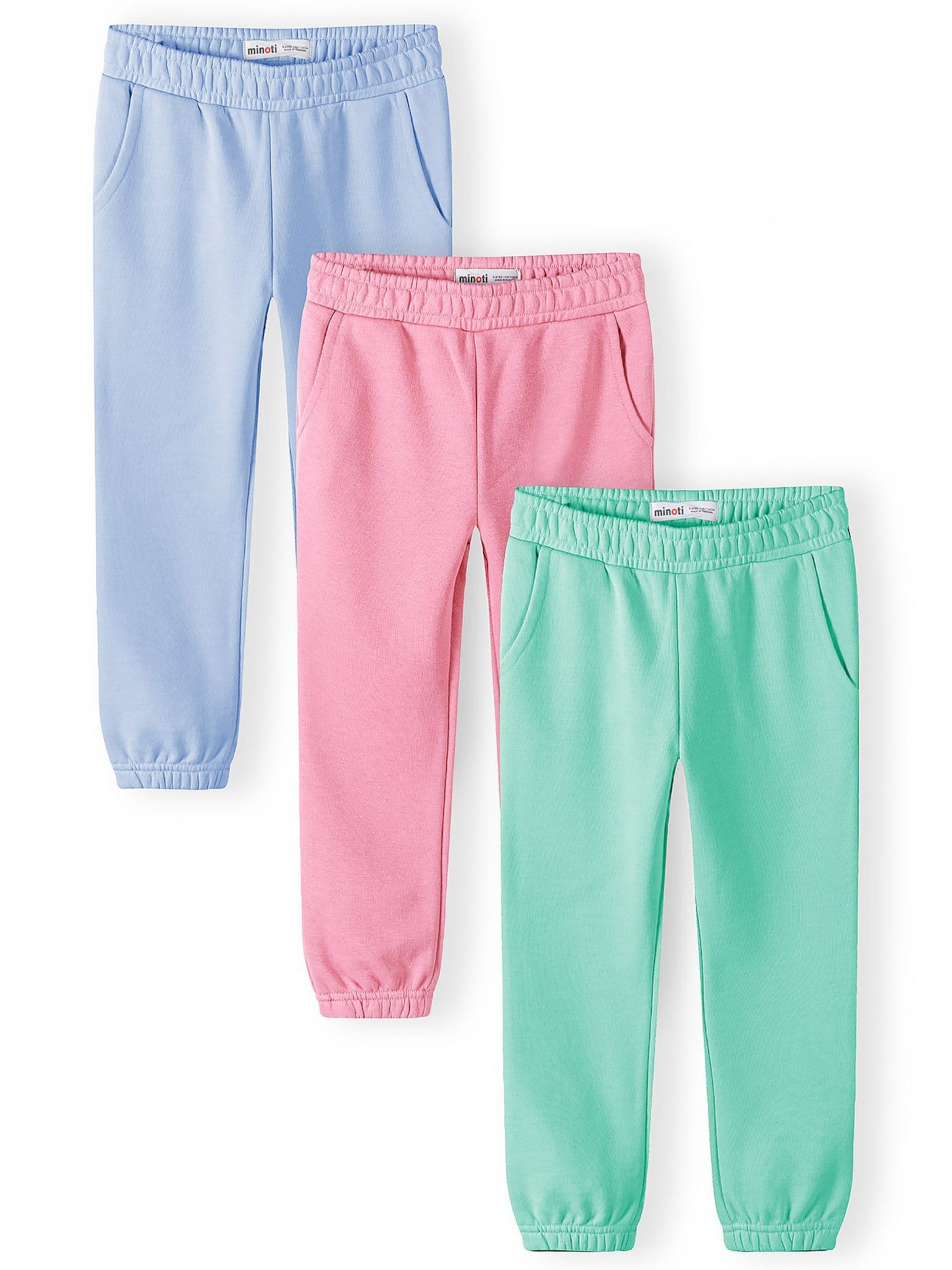 MINOTI Pantalon en 98-104/Regular en turquoise / bleu-gris / rose clair, Vue avec produit