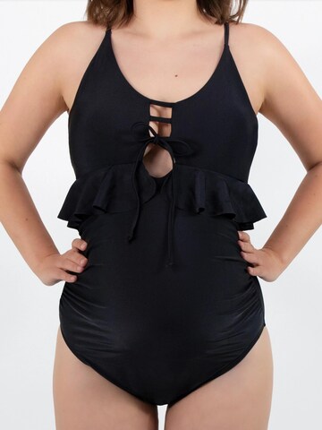 MYLILY Badeanzugkleid 'Umstands Badeanzug mit Rüschen' in Schwarz: Vorderseite