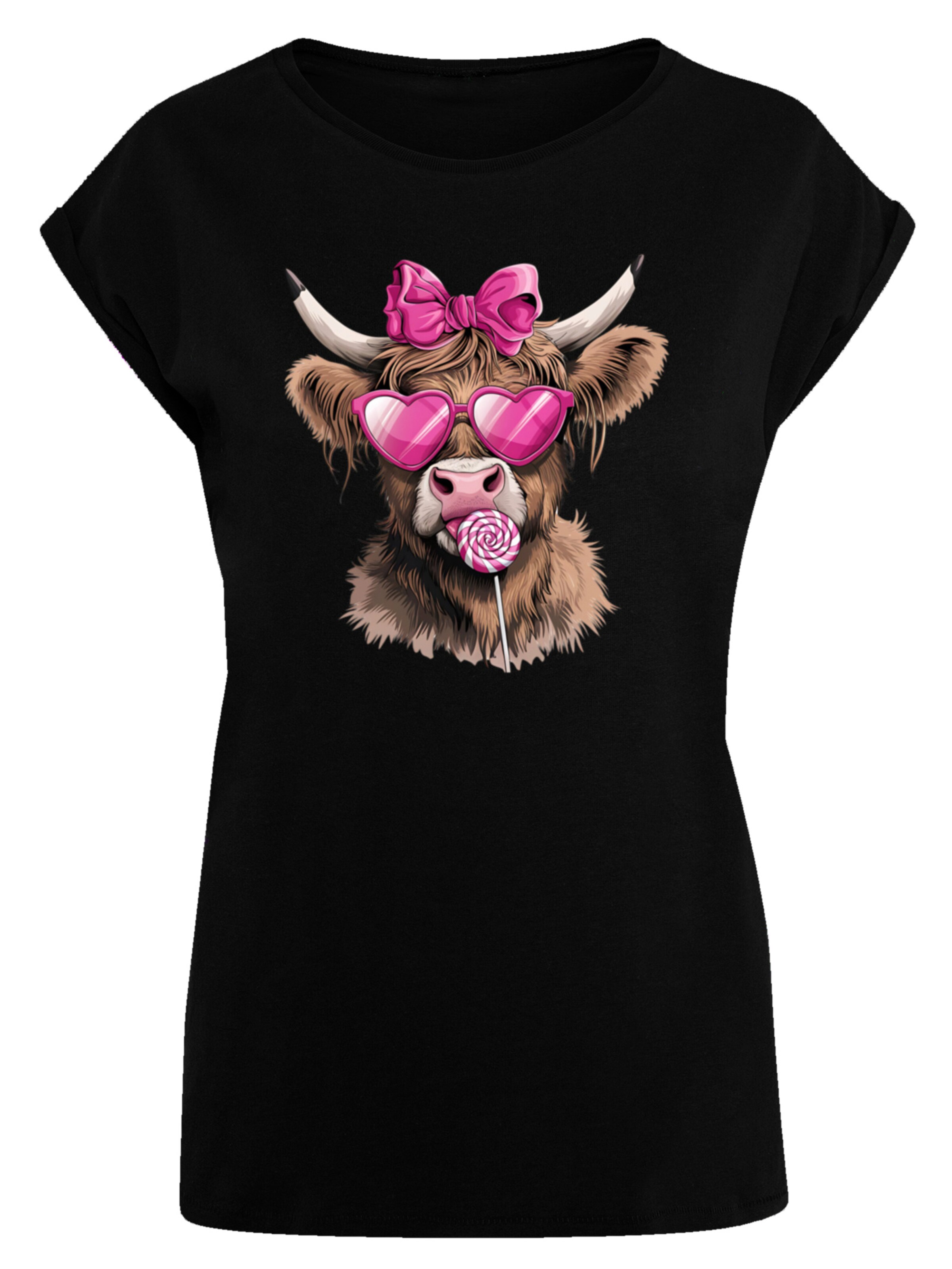 T-shirt 'Highland Cow Valentinstag Sonnenbrille' F4NT4STIC en noir : devant