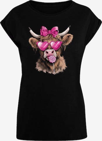 F4NT4STIC T-Shirt 'Highland Cow Valentinstag Sonnenbrille' in Schwarz: Vorderseite