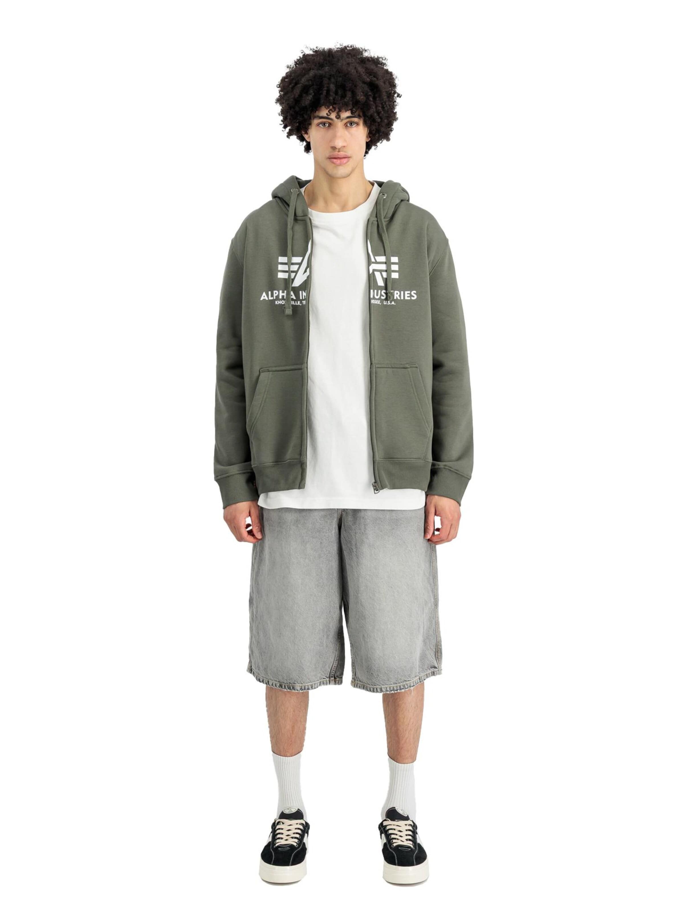 ALPHA INDUSTRIES Sweatjacke in Grün: Vorderseite