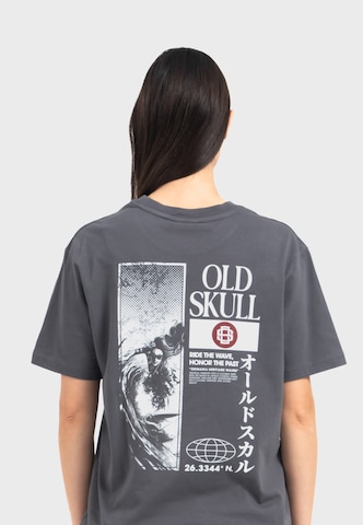 Oldskull Shirt 'Asian Lotus Surf' in Grey