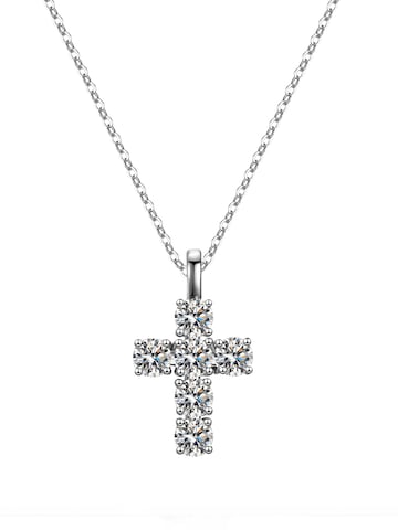 Staufergold Necklace 'Moissanit Kreuzanhänger „Lumina Cross“ – 3 ct' in Silver: front