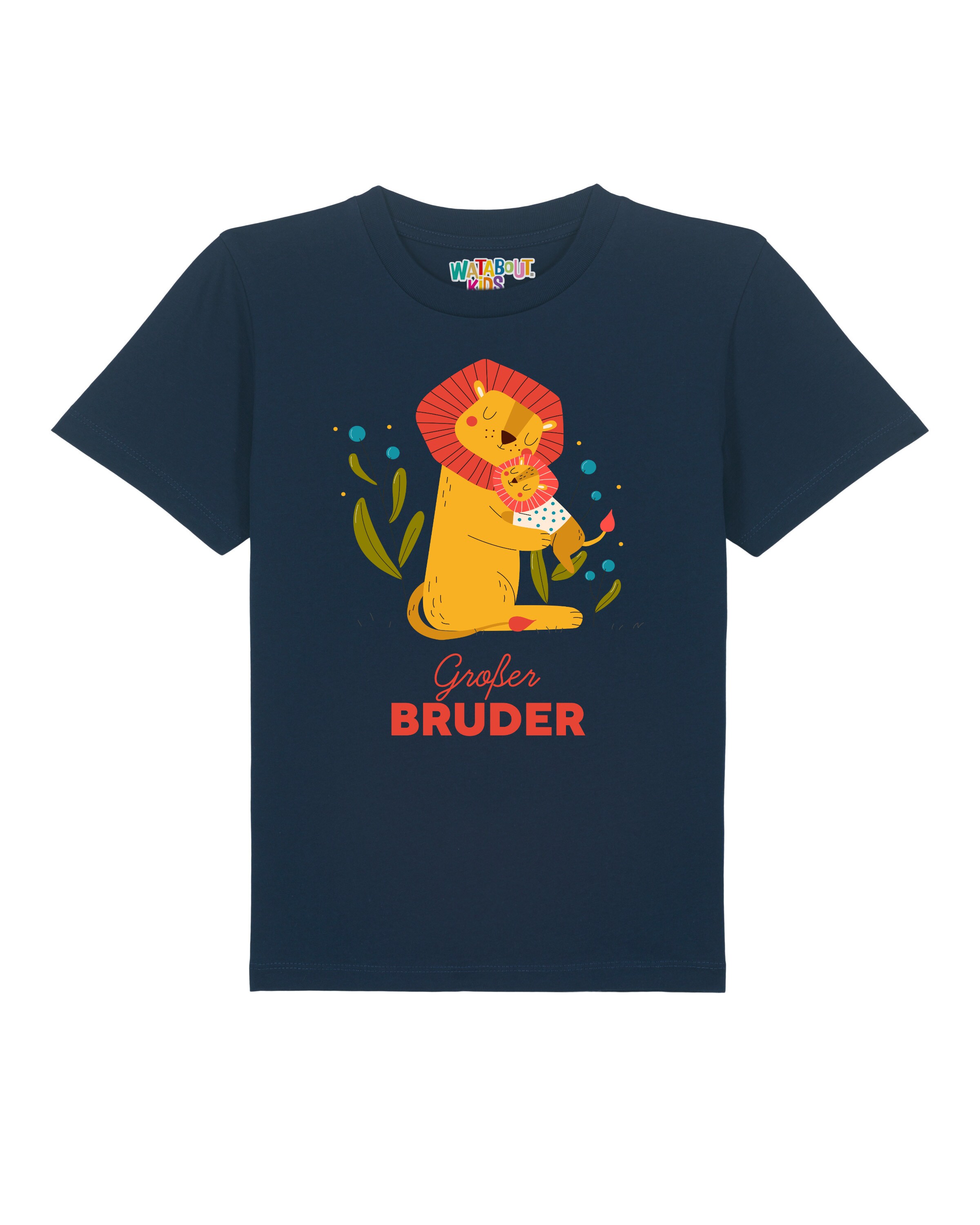 T-Shirt 'Löwen Großer Bruder' watabout.kids en bleu : devant