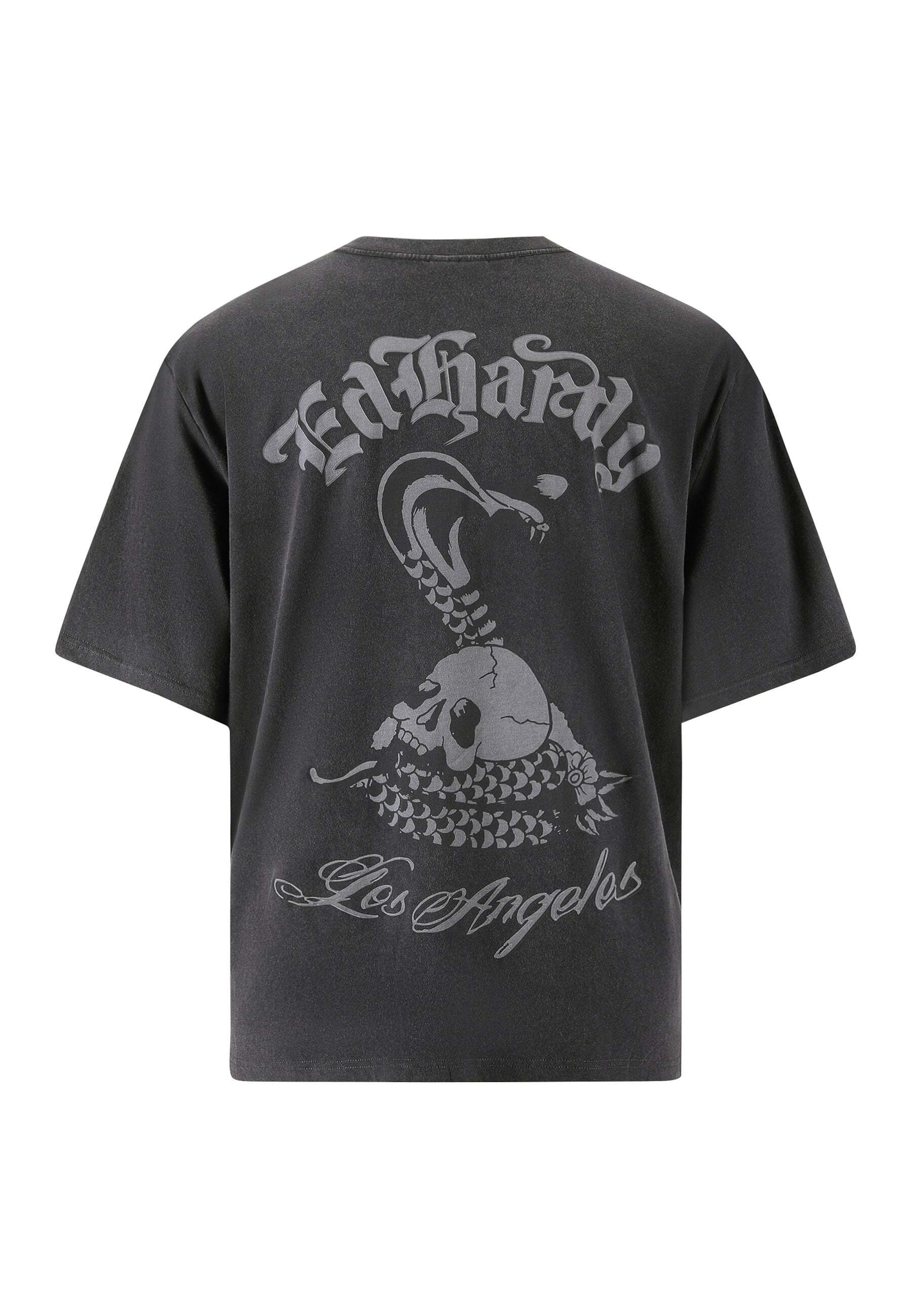 Ed Hardy T-shirt 'Schlange und Schädel' in Grau: Vorderseite