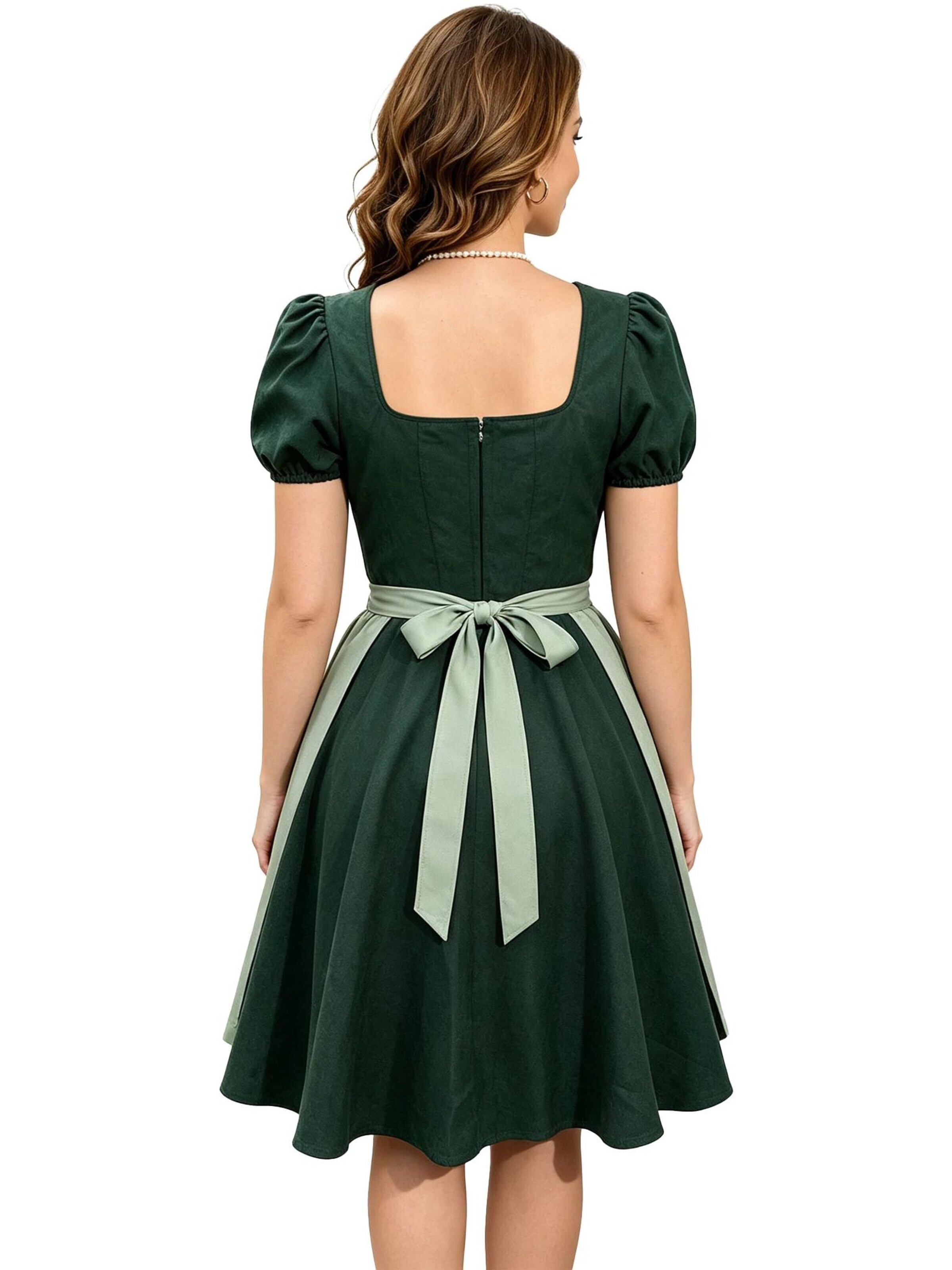 KoJooin Dirndl 'Damen Zweiteiliges Oktoberfest-Set Kunstleder-Optik Kleid mit verstellbarer Schürze Dirndl-Kleid' w kolorze zielony