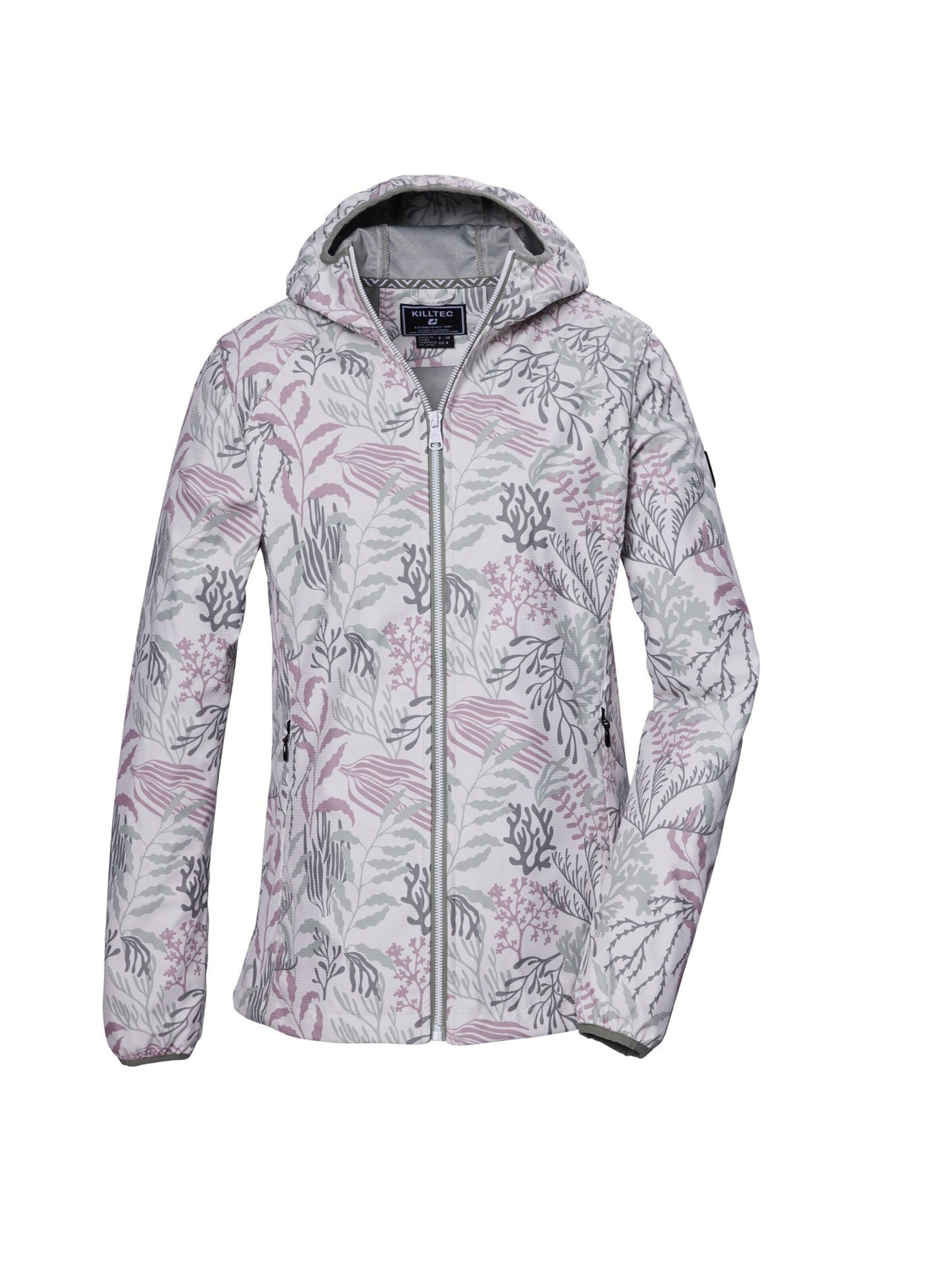 KILLTEC Outdoorová bunda 'Softshelljacke KOS 56 Damen Kapuze Outdoorjacke Blumenmuster' – bílá: přední strana