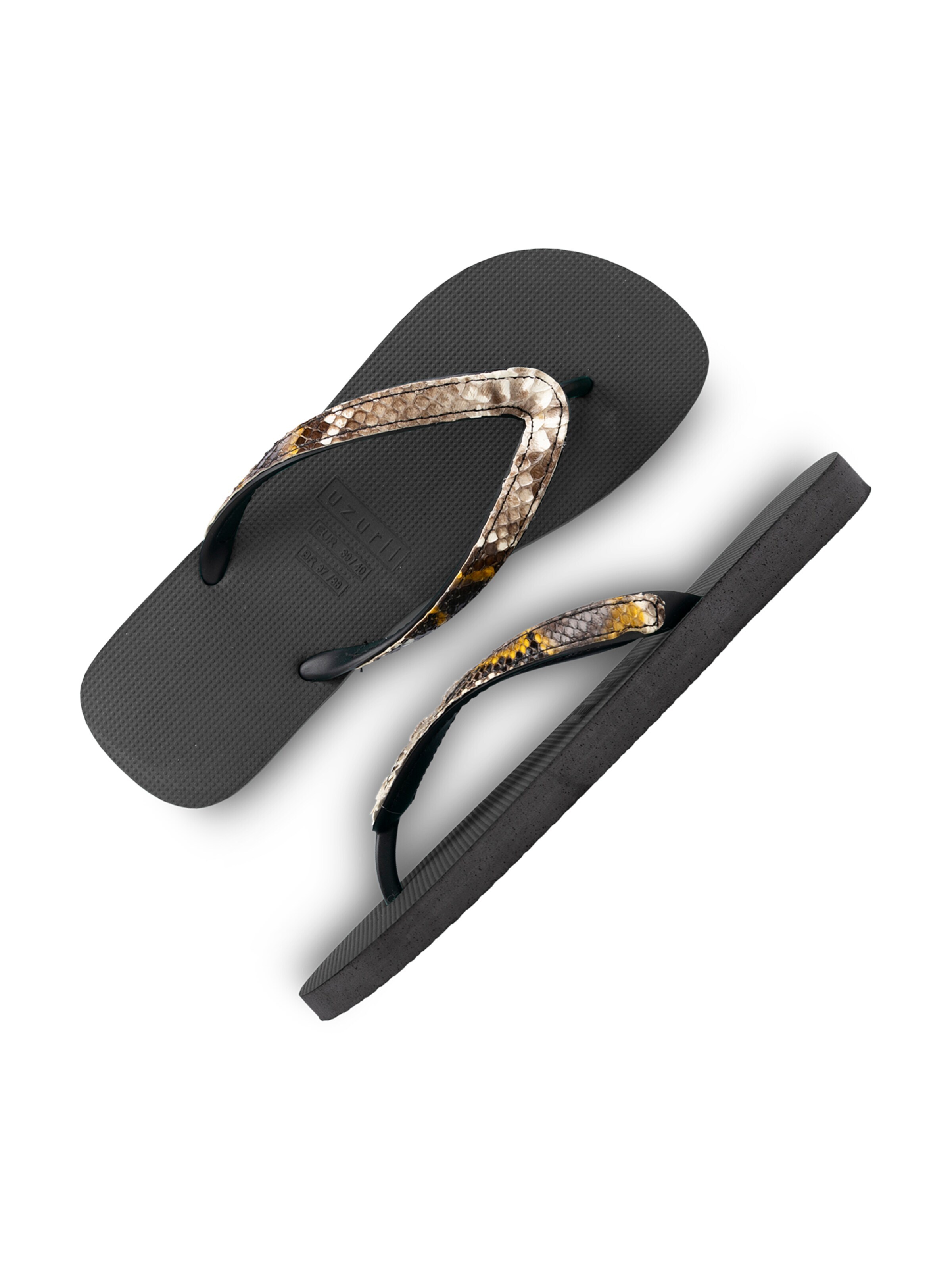 Uzurii Luxury Footwear T-Bar Sandals 'Python' in Black