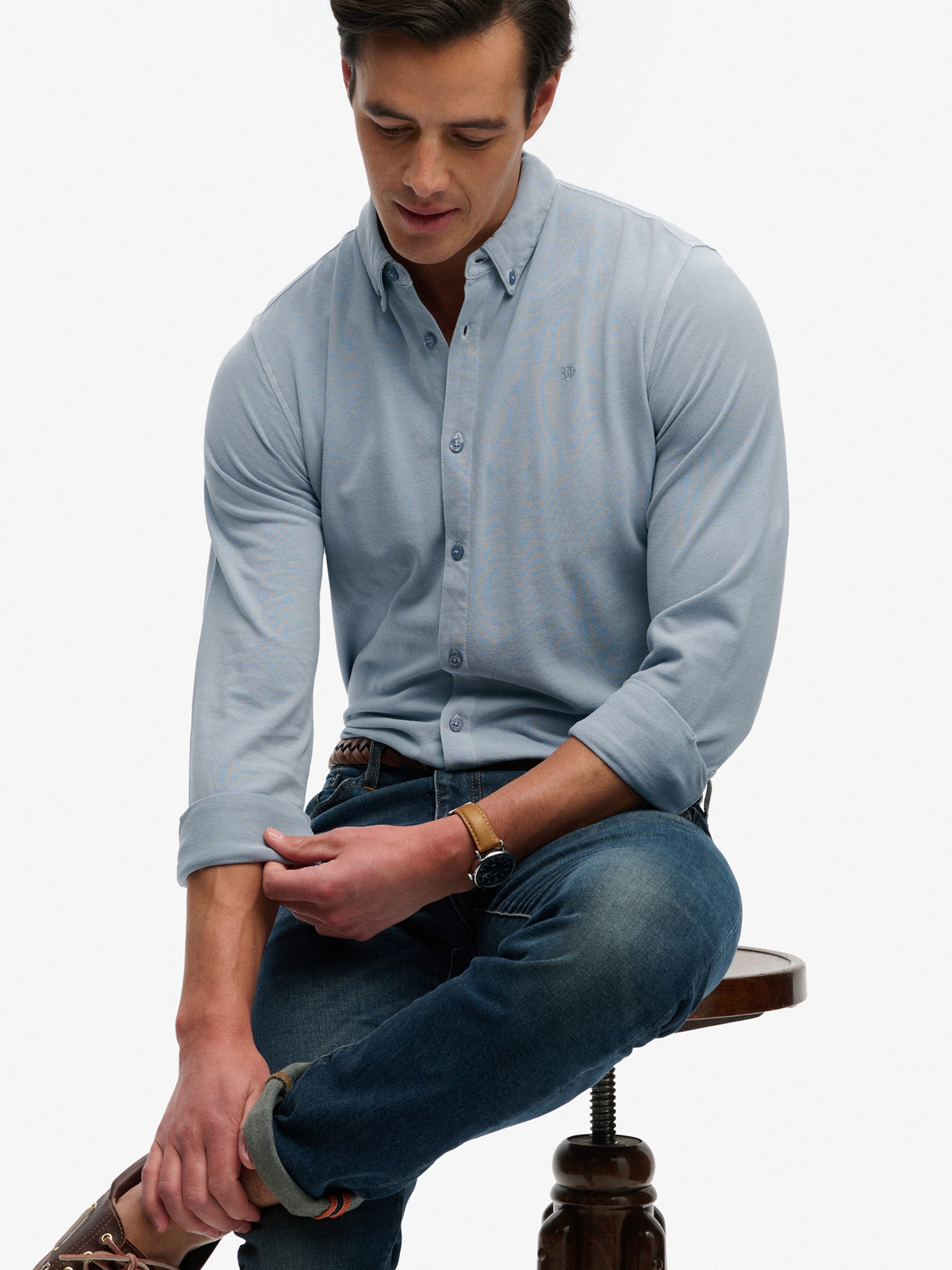 Superdry & Co Классический крой Рубашка 'Vintage Destroy' в Синий