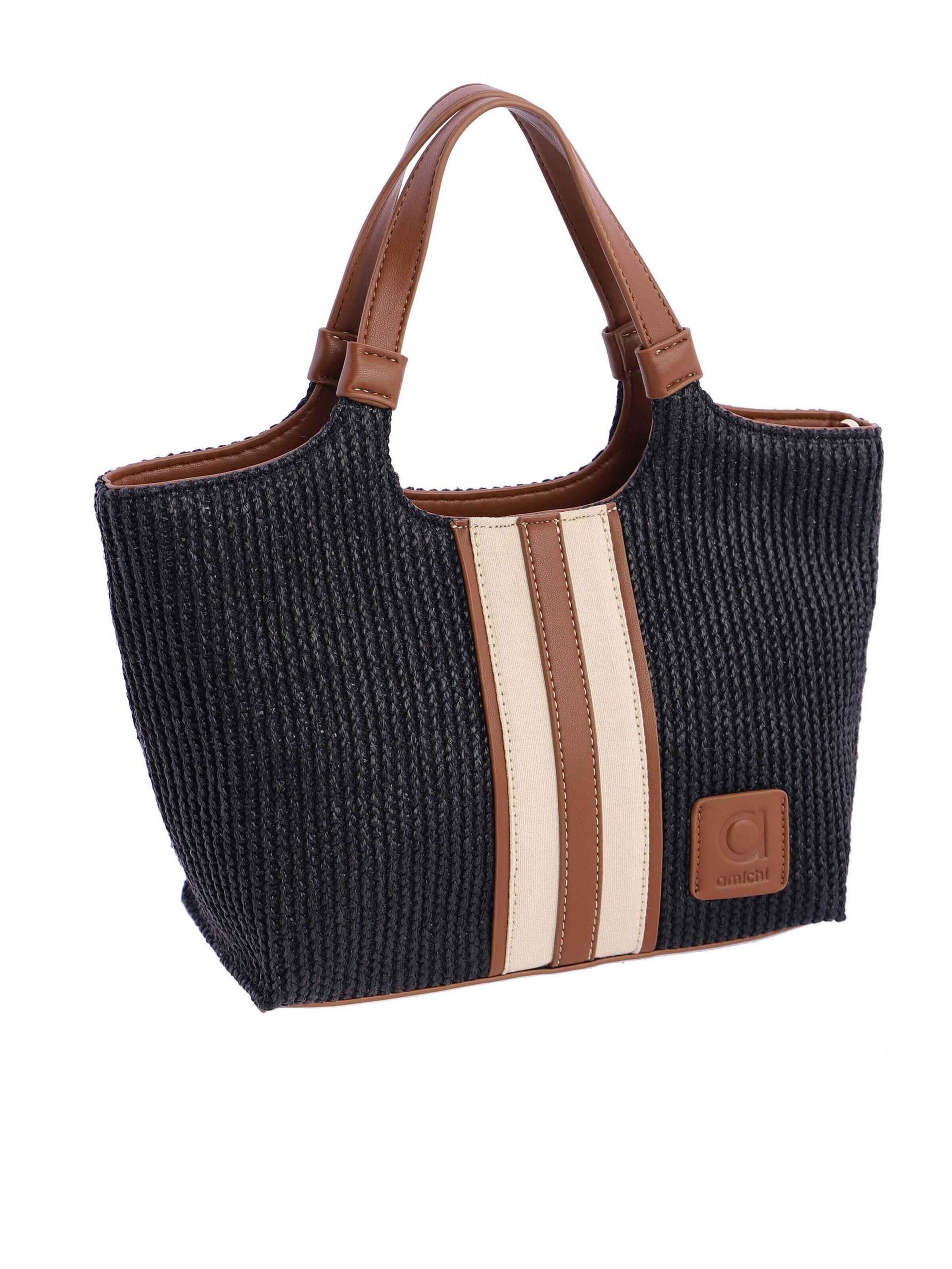 Amichi - Bolso de mano 'Bolso de mano para mujer Ischia de fibras naturales con cremallera' en negro