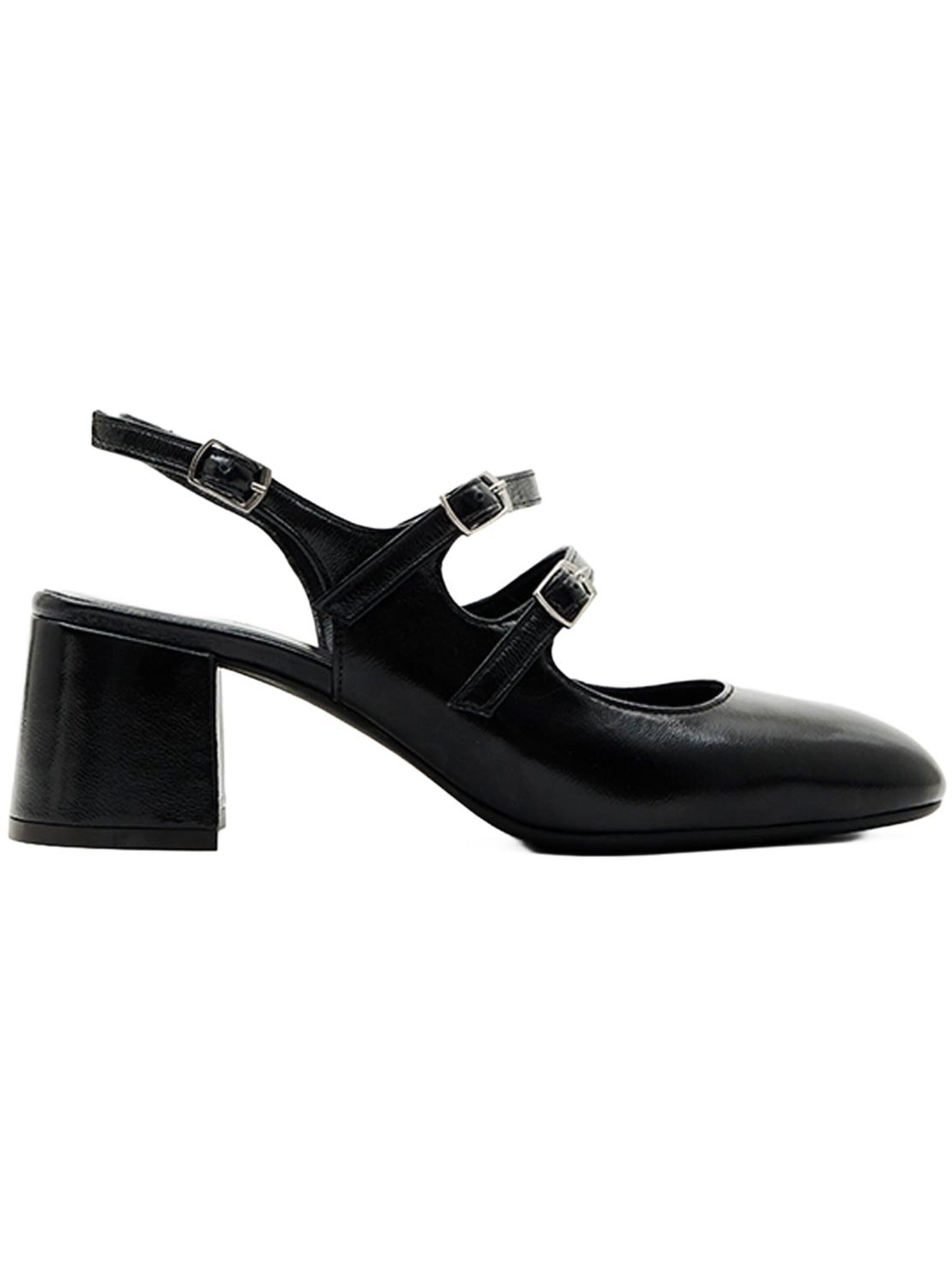 Desa Slingpumps 'DESA Damenschuhe mit Schnallendetail aus Lackleder und Blockabsatz'‌‌‌‌‌‌‌ in Schwarz