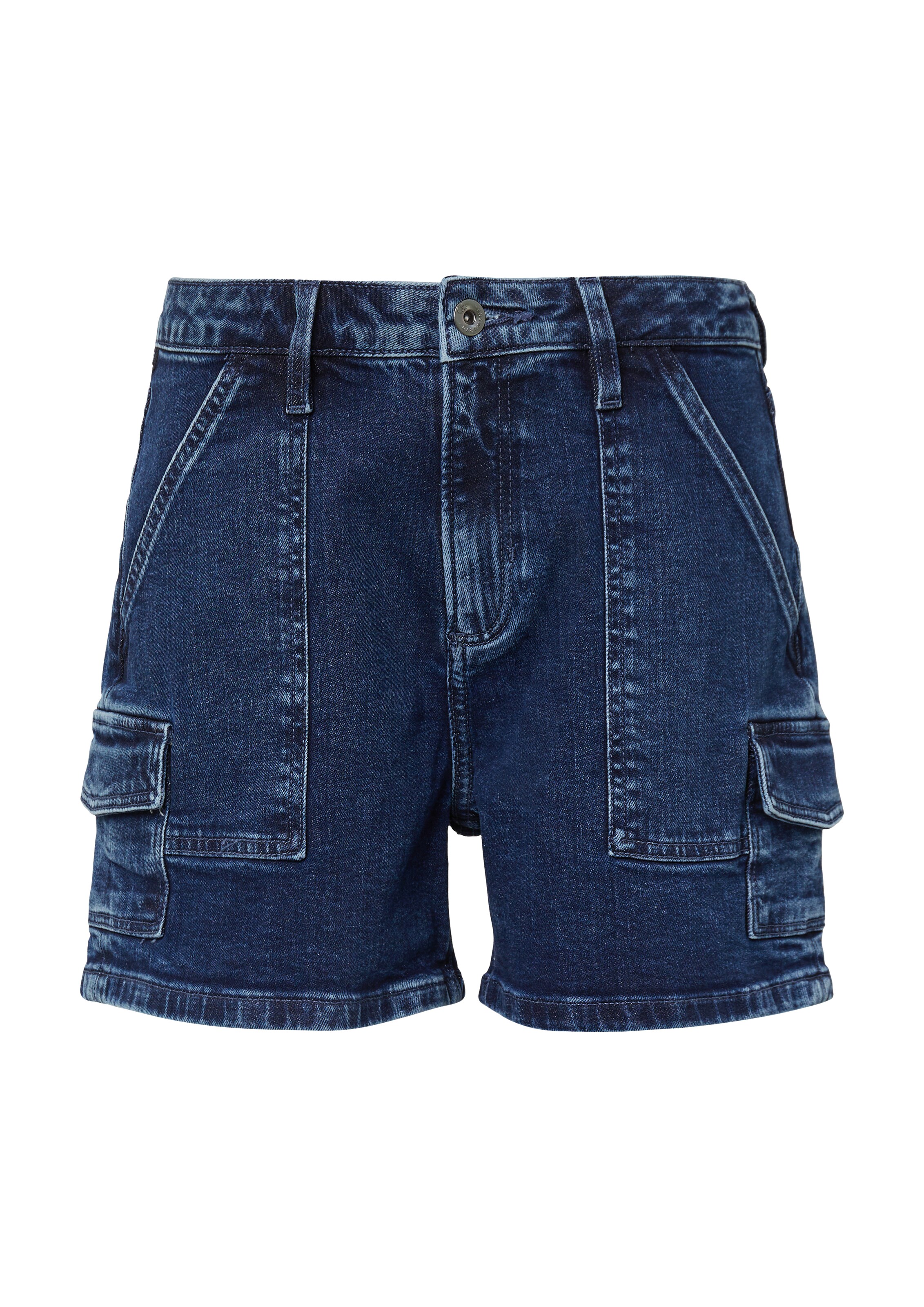 QS Loosefit Cargojeans in Blauw: voorkant