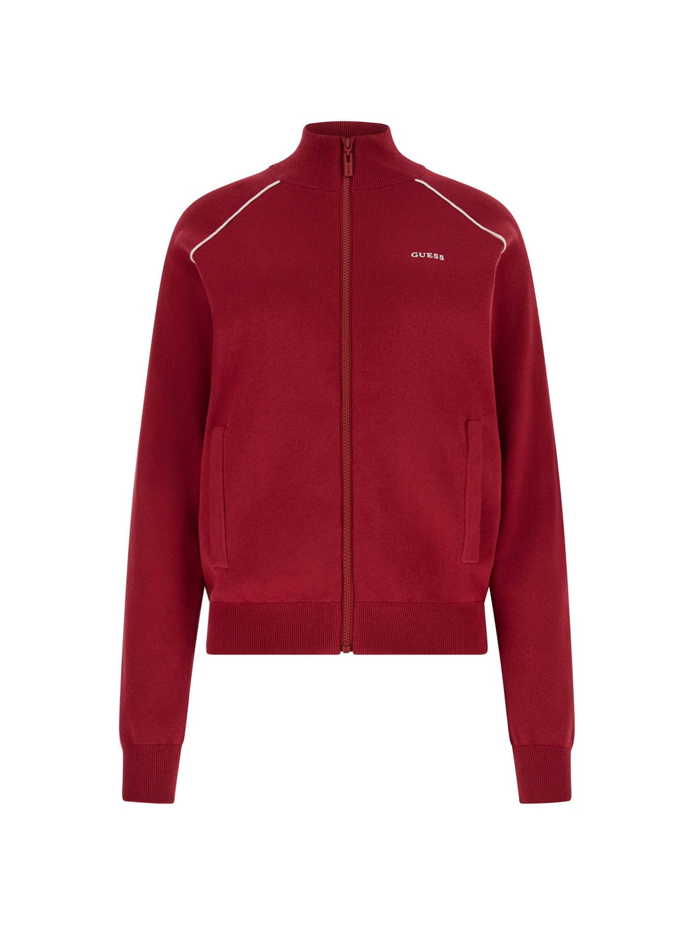 GUESS Zip-Up Hoodie in Red: front