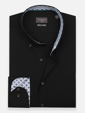 Slim fit Camicia business 'Leonardo Sport Poplin Stretch Man Shirt Black' di 7Camicie in nero