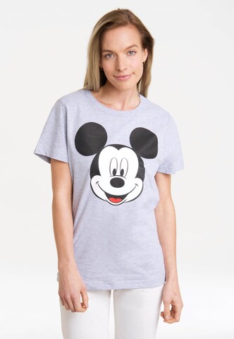 LOGOSHIRT Shirt 'Disney - Mickey Mouse Gesicht' in Grijs: voorkant