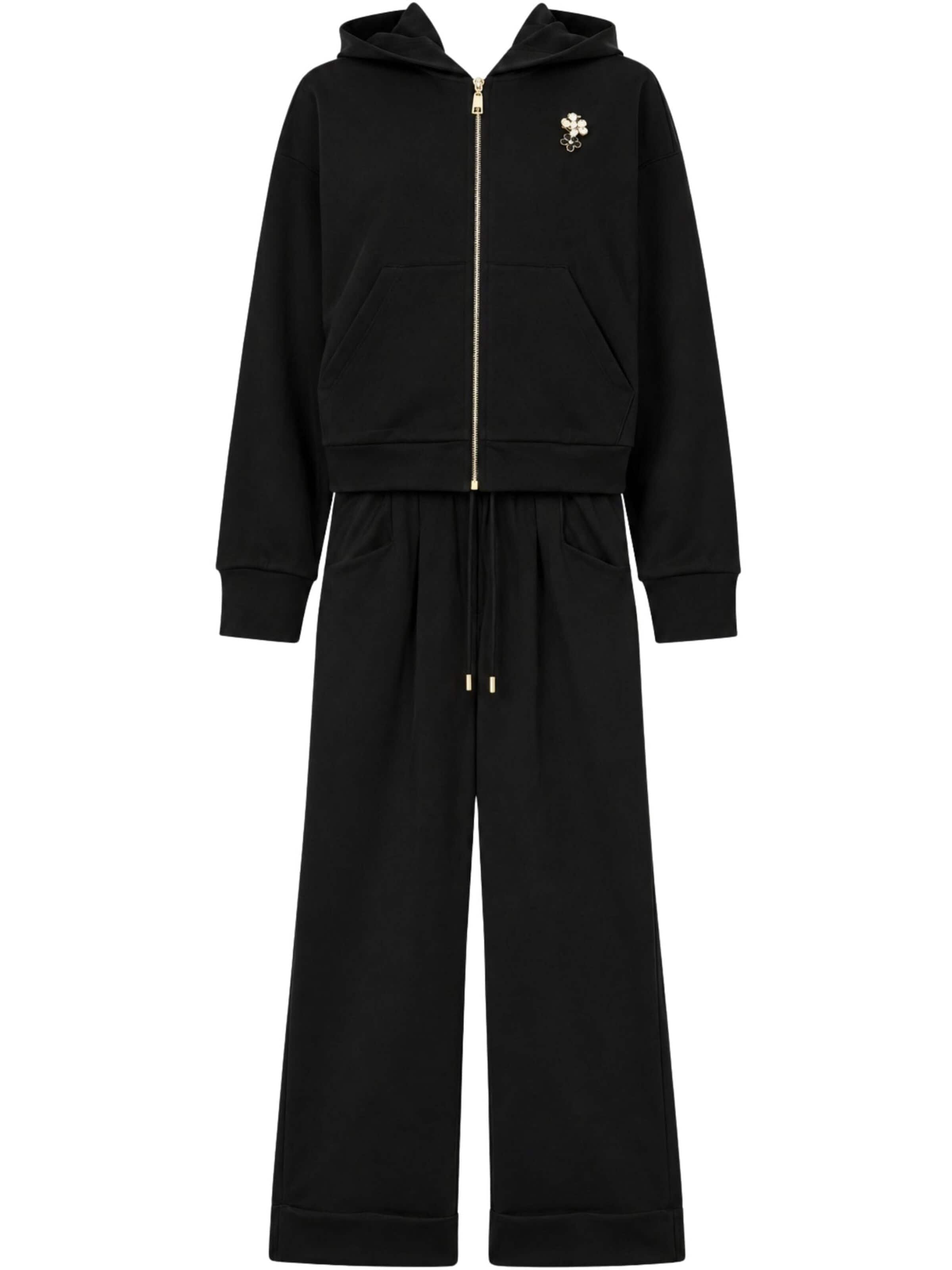 Twinset Träningsdräkt 'Tracksuit Set with Sweatshirt and Wide Leg Trousers' i svart: framsida