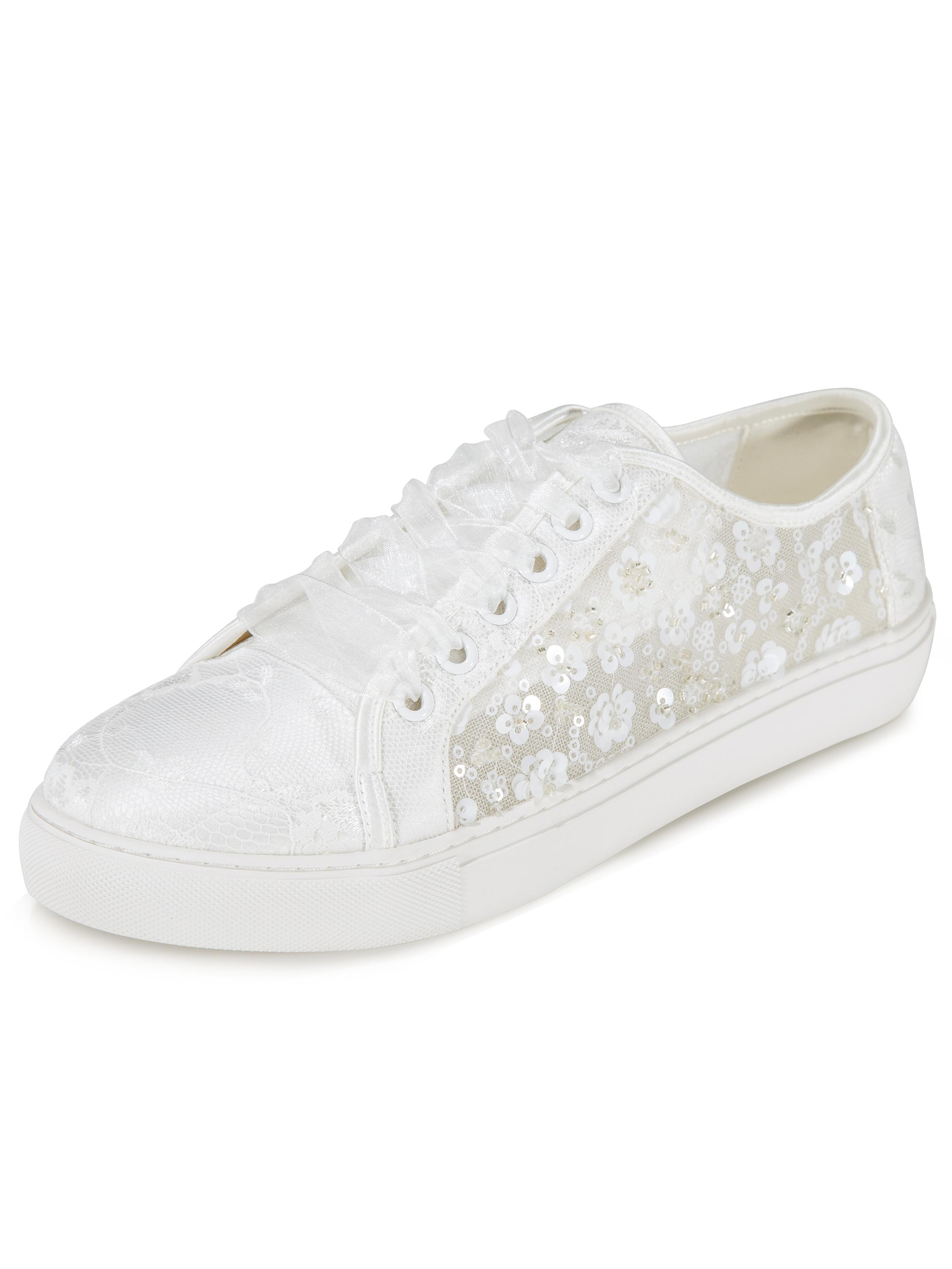 Mrs White Sneaker low '883-10 Brautschuhe Weiße Sneaker für Frauen, Spitze Stickerei, bequeme flache Brautschuhe, alltäglich tragbar, passend für Hochzeits-Hauptbrautkleid.'‌‌‌ in Beige: Vorderseite