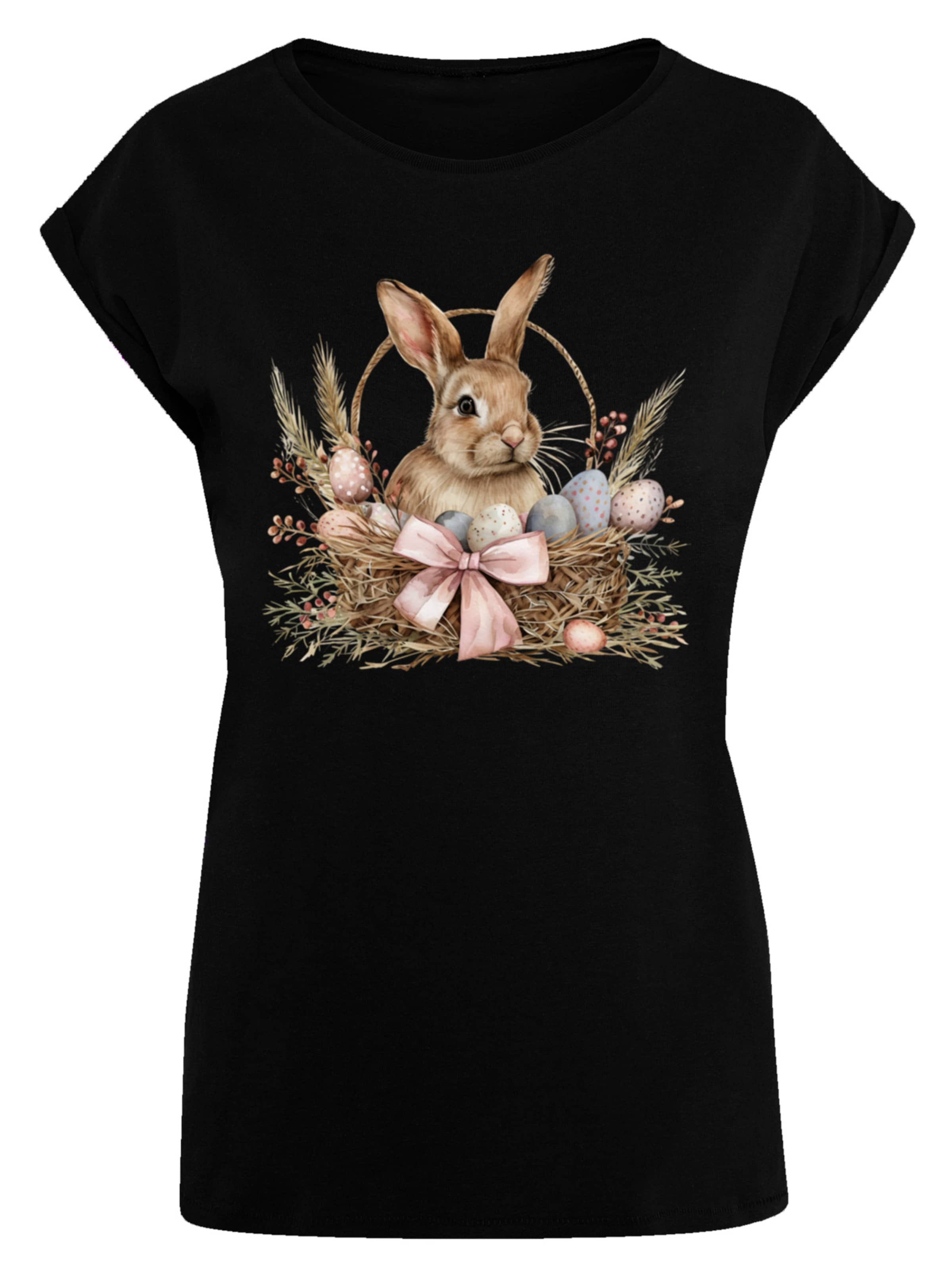 F4NT4STIC Shirt 'Osterhasen Korb Dekor' in Zwart: voorkant
