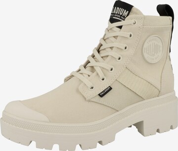 Palladium Lace-Up Ankle Boots in Beige: front