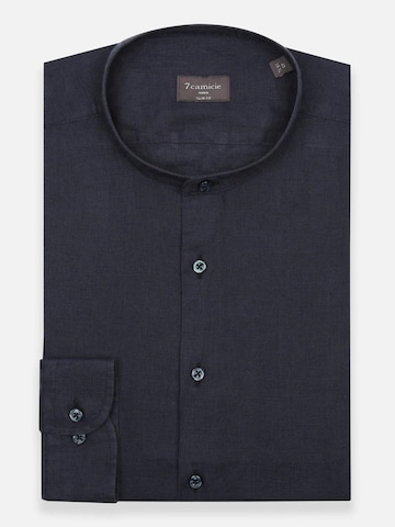 7Camicie Slim fit Zakelijk overhemd 'Caravaggio Linen Man Shirt Green' in Blauw