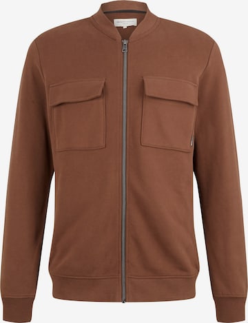 TOM TAILOR DENIM Zip-Up Hoodie in Brown: front