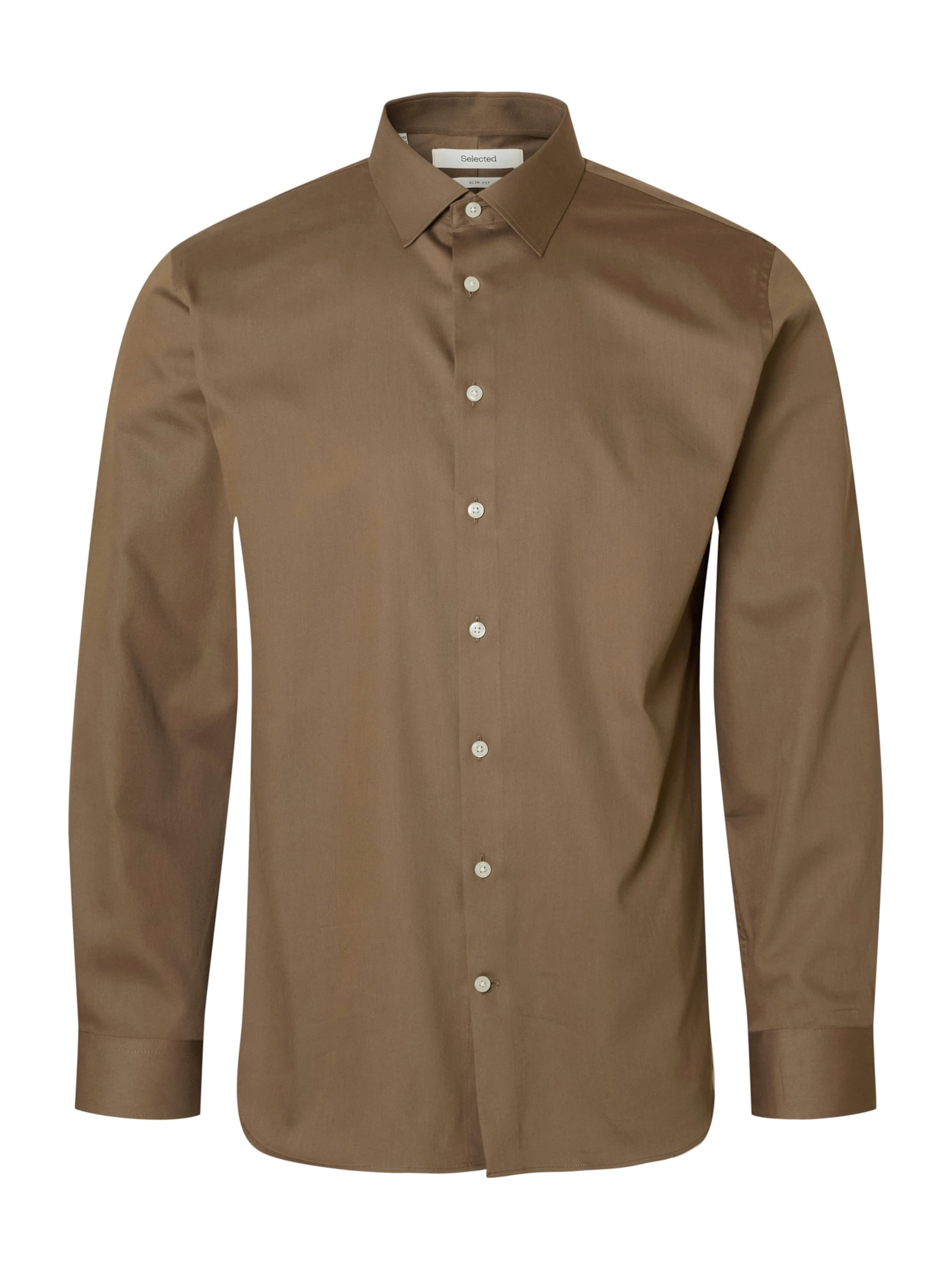 SELECTED Slim fit Button Up Shirt in Brown: front