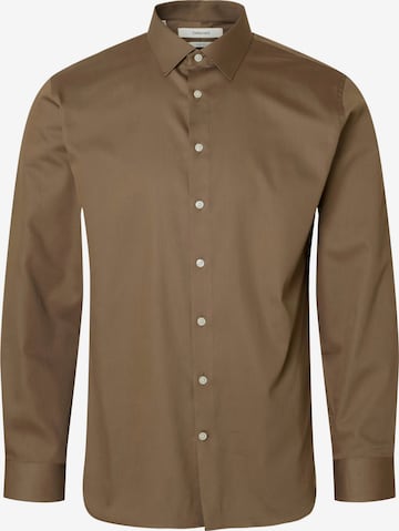 SELECTED Button Up Shirt in Brown: front