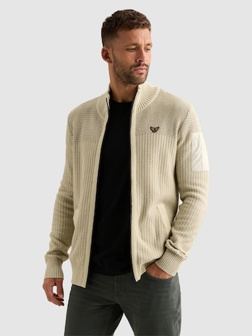 PME Legend Gebreid vest 'Cardigan with zipper closure and flight pocket' in Beige: voorkant