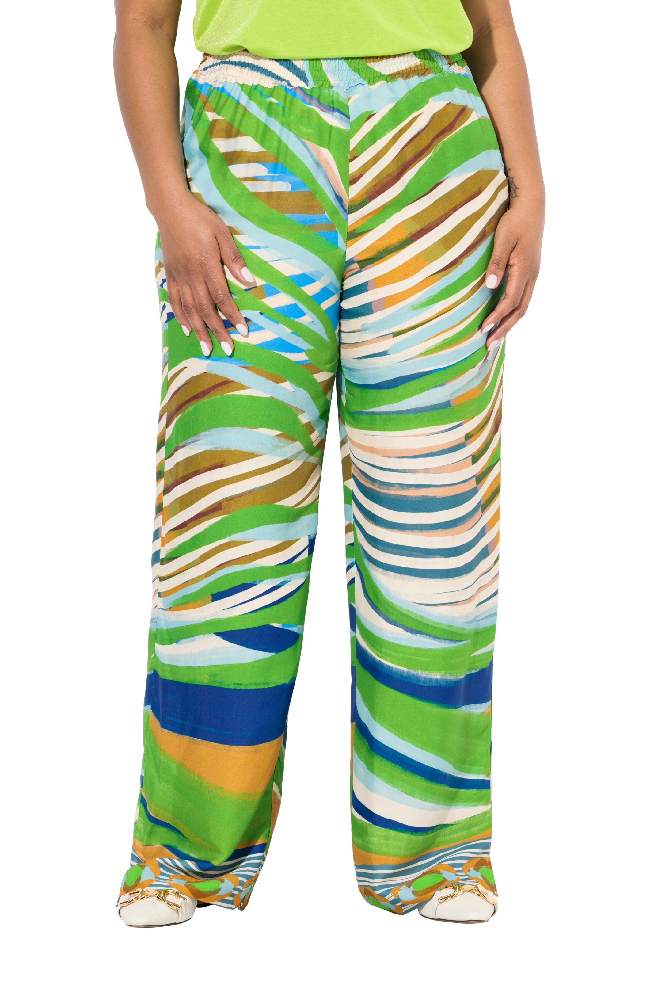 Ulla Popken Wide Leg Hose in Grün: Vorderseite