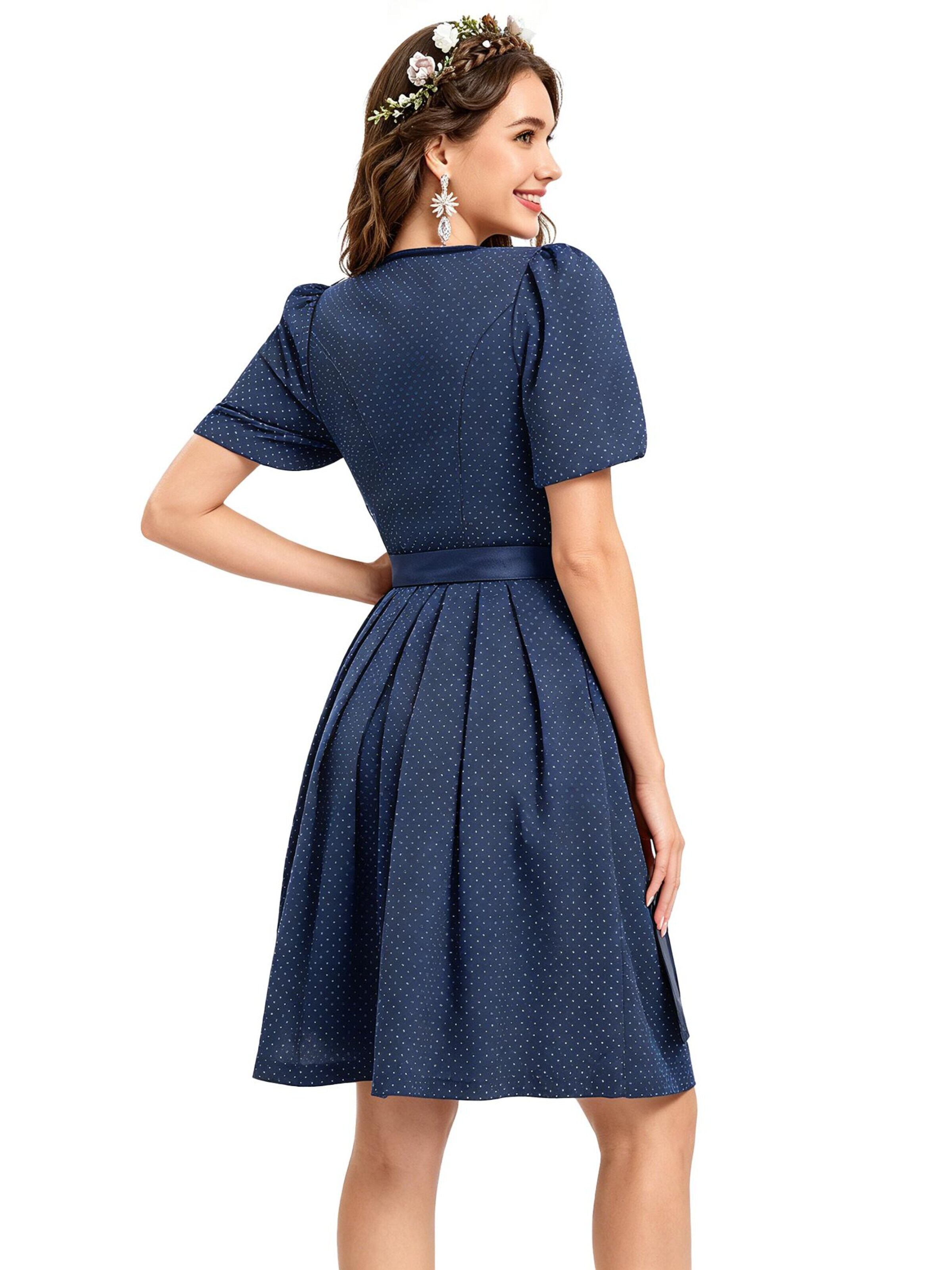 KoJooin Dirndl 'Damen 2-Teiliges Dirndl-Stil Set Mit Puffärmeln, Knopfleiste Und Schürze' w kolorze niebieski