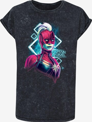 ABSOLUTE CULT Shirt 'Captain Marvel - Neon Warrior' in Zwart: voorkant