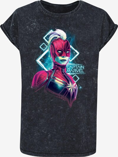 ABSOLUTE CULT T-Shirt 'Captain Marvel - Neon Warrior' in türkis / pink / schwarz / weiß, Produktansicht