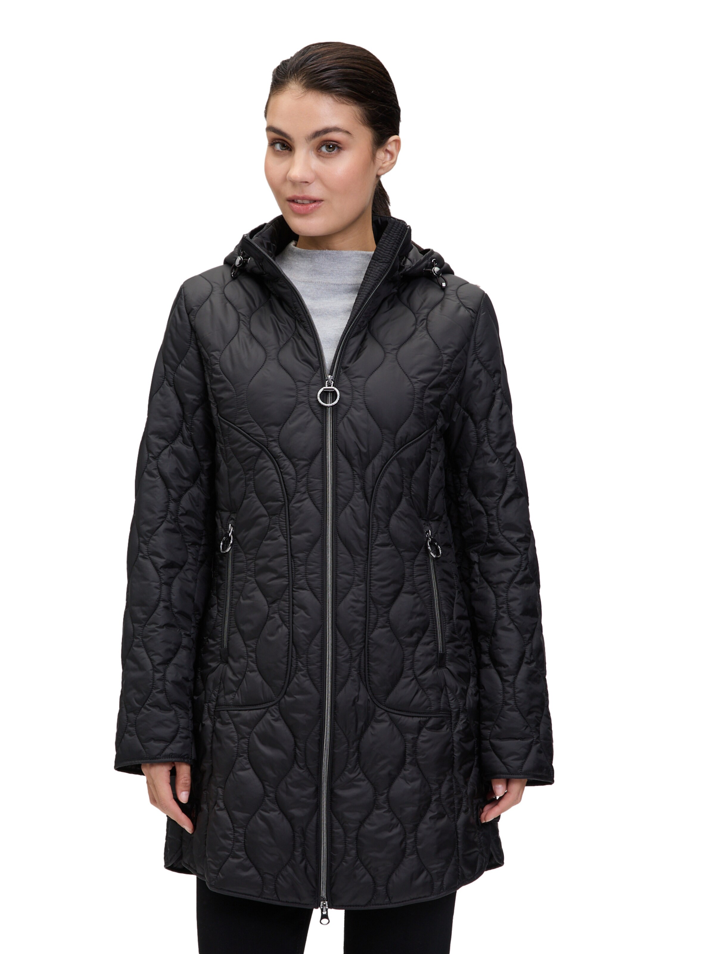 Betty Barclay Outdoorjacke mit abnehmbarer Kapuze in Schwarz: Vorderseite