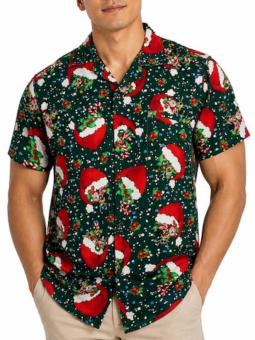 Regular fit Camicia 'Christmas Flying Hats' di King Kameha in verde