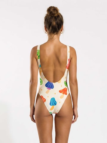 Kalaia Klassiek Badpak 'Mushroom Swimsuit' in Beige