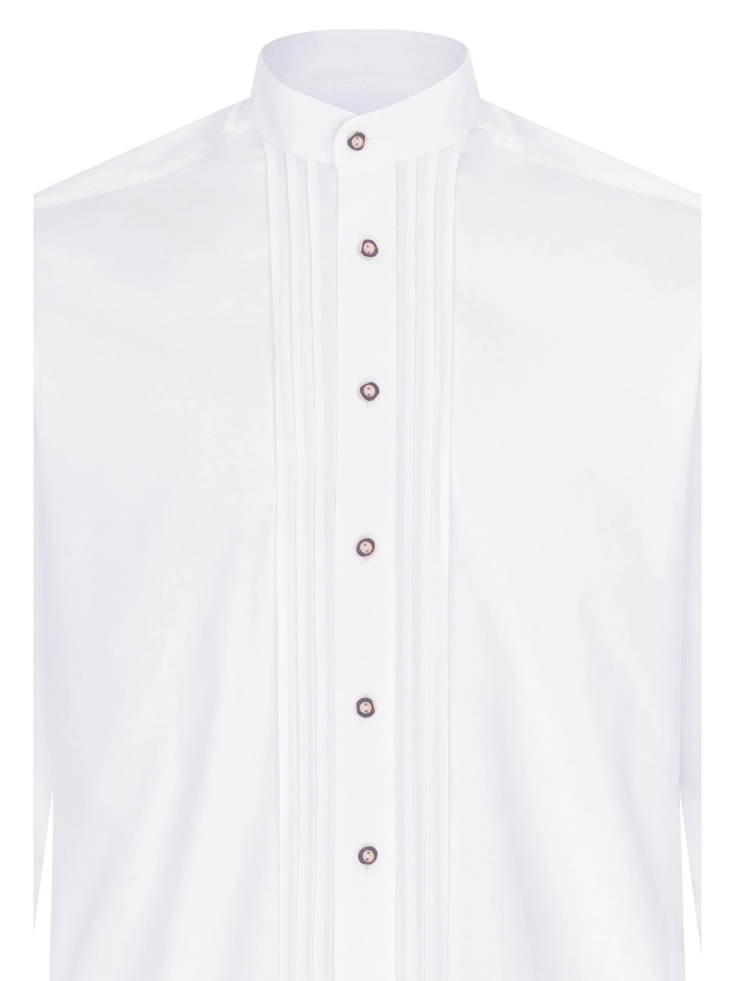 Aumühle Slim Fit Trachtenhemd 'Max' mit Stehkragen in Weiß